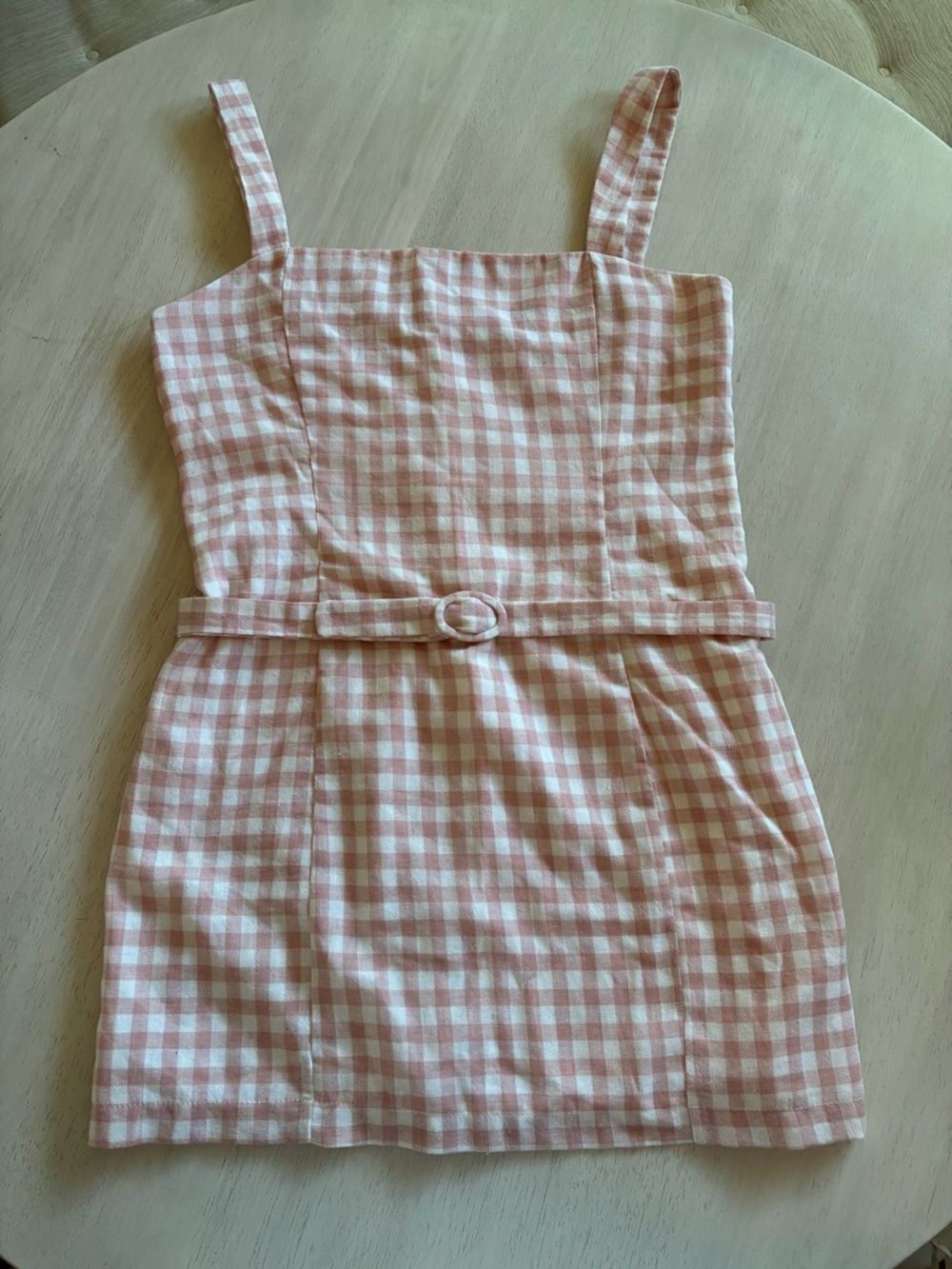 Pink Gingham Mini Dress with Belt